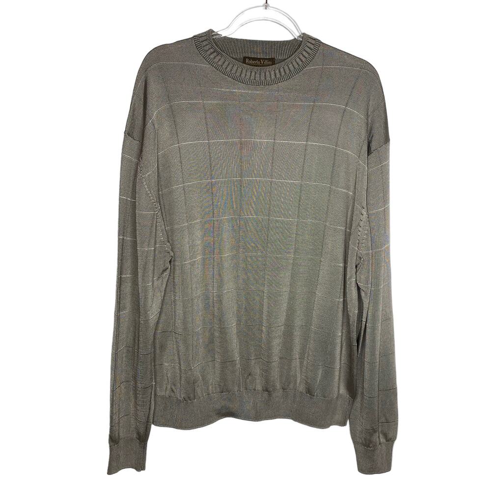 Roberto Villini Collezione Mens‎ Size XXL Tan Windowpane Sweater Long Sleeve